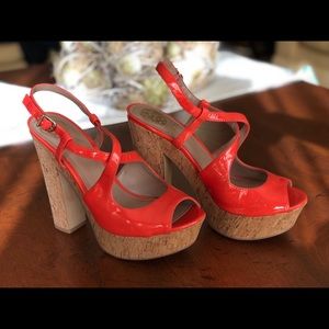 Vince Camuto Orange patent leather platform.